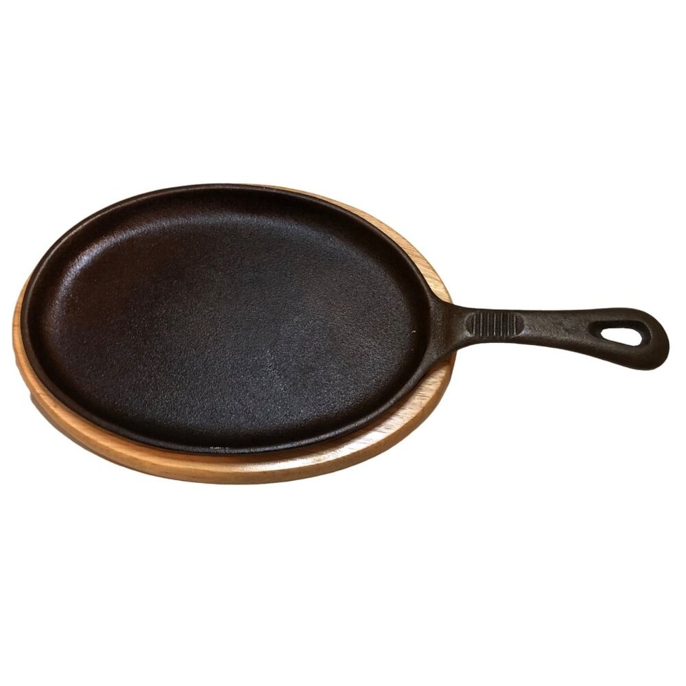 Cast Iron Oval Griddle/Fajita Skillet with Wooden Tray